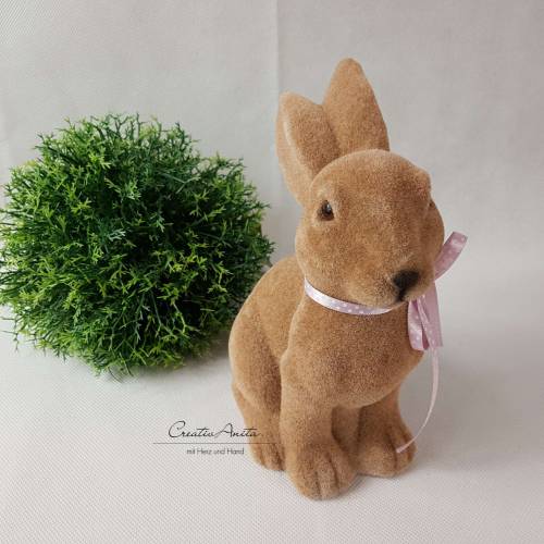 Osterdekoration - Hase - Osterhase - Braun beflockt