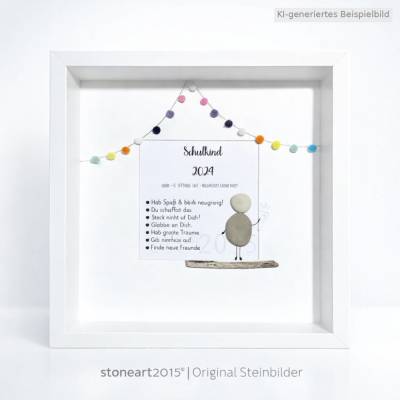 Steinbild „Hurra, endlich Schulkind“ – Geldgeschenk zur Einschulung, personalisiert & handgemacht