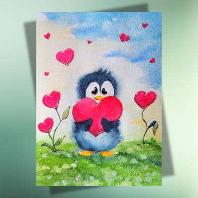 "Hab dich lieb - Pinguin" - Postkarte | Valentinstag | Liebe | Muttertag