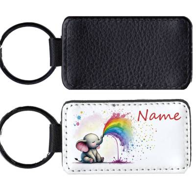 Kunstleder Schlüsselanhänger mit Name/ Elefant / personalisierbar