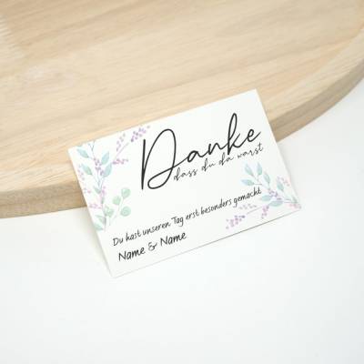 100 kleine Hochzeit Dankeskarte 04 | Floral minimalistisch Hintergrund | Personalisiert mit Namen