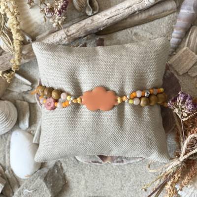 „Cloud 9“ orange - Zweireihiges Perlen-Armband mit Emaille-Verbinder, Edelsteinen und Glasperlen
