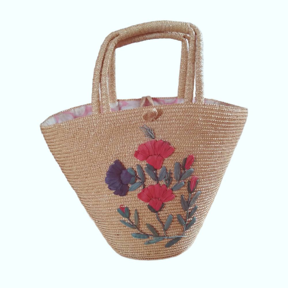 Vintage Korbtasche Strandtasche Strohtasche 60er Jahre mit Blumenfutter und Charme Bild 1