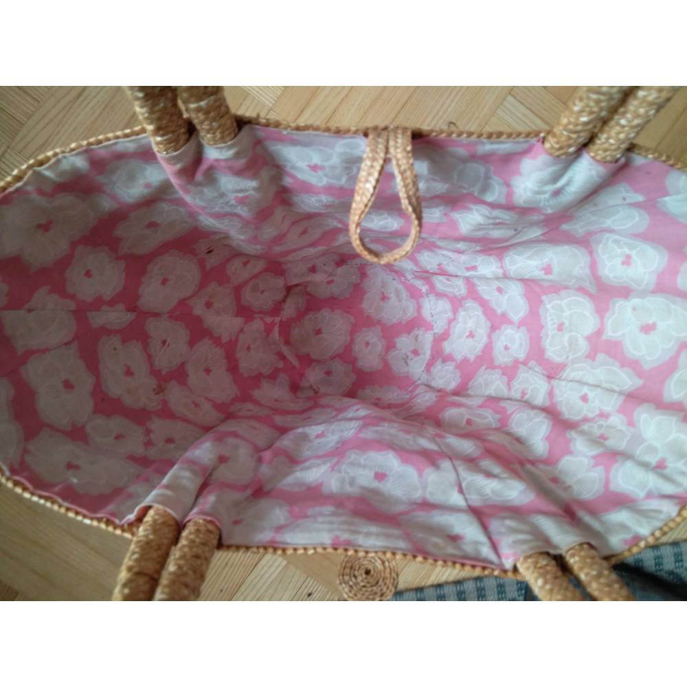 Vintage Korbtasche Strandtasche Strohtasche 60er Jahre mit Blumenfutter und Charme Bild 3