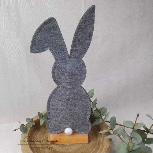 Osterdekoration - Hase - Filz mit Holz grau