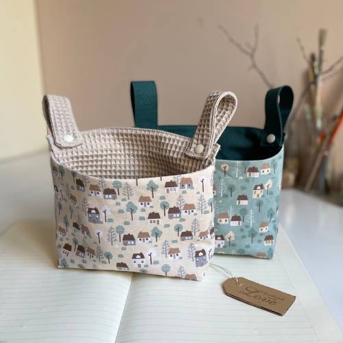 Hängeutensilo HÄUSER SAND Organizer Aufbewahrung aus Baumwolle genäht Beige Sand