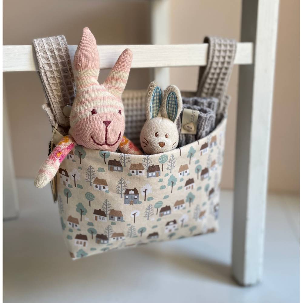 Hängeutensilo HÄUSER SAND Organizer Aufbewahrung aus Baumwolle genäht Beige Sand