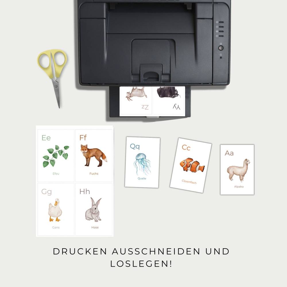 Alphabet Karten mit Tiere und Pflanzen, Buchstaben lernen, Interesse an  Buchstaben wecken, PDF Download zum Ausdrucken