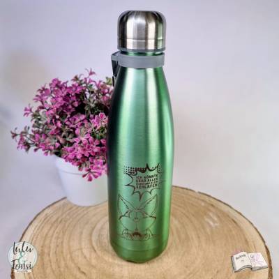 Isolierflasche Fledermaus – 500 ml Edelstahl, grün, mit witziger Gravur