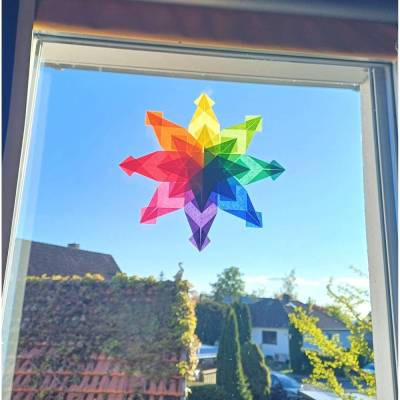 Regenbogenstern Transparentpapier Fensterbild – Bunter Papierstern als Fensterdekoration & Suncatcher