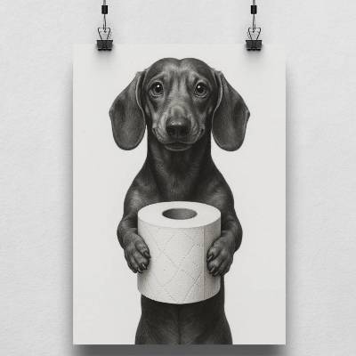 Lustiges Dackel Poster fürs Badezimmer – WC Kunst mit Hund – Toilettenbild Dackel – Geschenkidee Hundeliebhaber