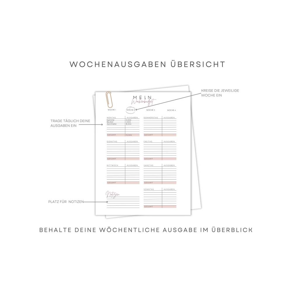 Budget Planer Deutsch, Haushaltsbuch, Finanzplaner zum Ausdrucken, Spartracker, Fixkosten, Monatsbudget, PDF-Sofort Down Bild 4