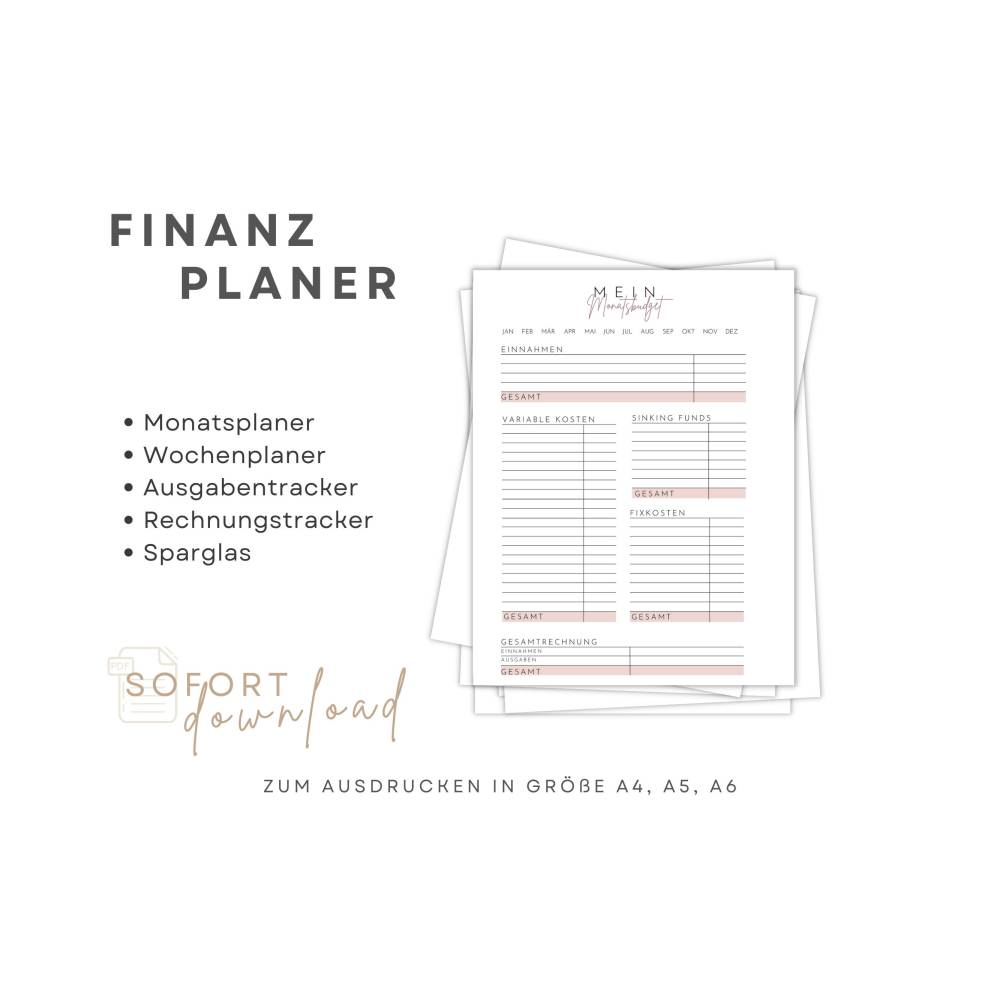 Budget Planer Deutsch, Haushaltsbuch, Finanzplaner zum Ausdrucken, Spartracker, Fixkosten, Monatsbudget, PDF-Sofort Down Bild 8