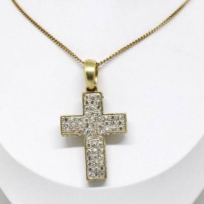 Set Halskette mit Anhänger Kreuz Goldfarbe zahlreiche Kristalle Kirchlich Religion Heilig 