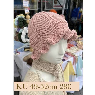 Sommerhut Mädchen Glockenhut In Altrosa KU 48-52cm Fischerhut Sonnenhut 100% Baumwolle handgestrickt