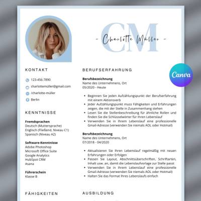 Lebenslauf Canva Vorlage, Bewerbungsvorlage Canva Kreativ, Lebenslauf Muster