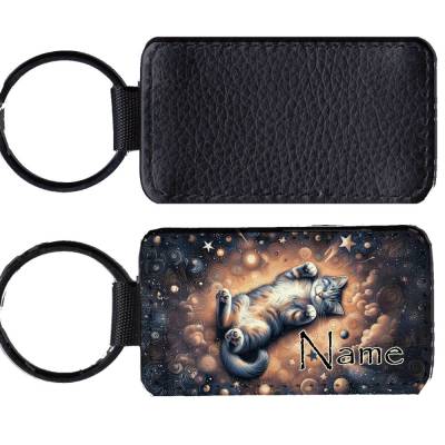 Kunstleder Schlüsselanhänger mit Name/ Katze / personalisierbar