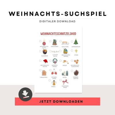 Weihnachts-Schatzsuche, Weihnachts-Suchspiel für Unterwegs, digitaler Download zum Ausdrucken, Spielidee für Weihnachten