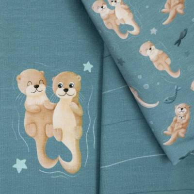 Panel Jersey mit Otter Otterpaar und Kombistoff taubenblau 50 x 155 cm ♕