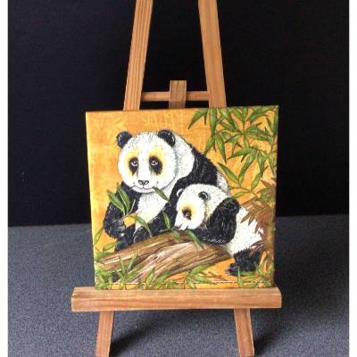 DekoFliesen WandFliesen Untersetzer - Pandabär mit Kind 