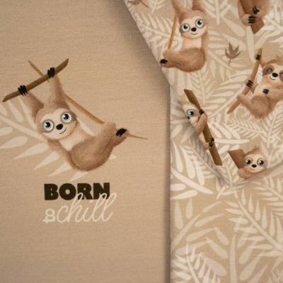Panel Jersey mit Faultier und Kombistoff beige born to chill 50 x 155 cm ♕