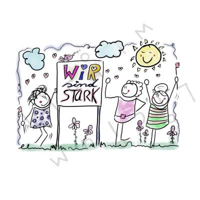 Kostenlose "Wir sind stark" Karte als PNG & PDF – Handgezeichnetes Freebie zum Weltfrauentag