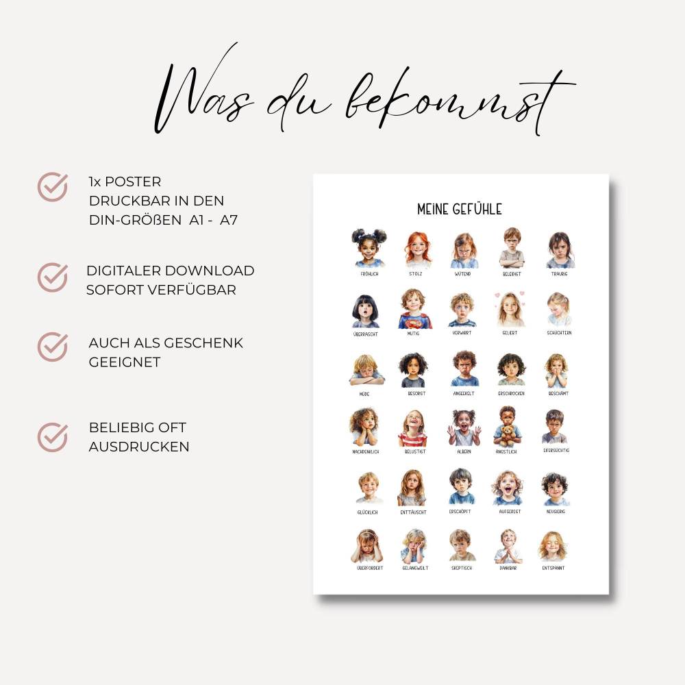Gefühle Poster für Kinder in A1 - A7 zum Ausdrucken, Emotionen Lernposter, Montessori inspiriert, PDF-Download Bild 2