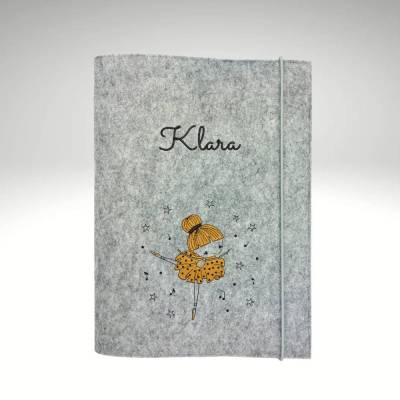 Personalisierte Zeugnismappe Ballerina aus Filz mit Sichtbuch – Handgefertigte Dokumentenmappe A4