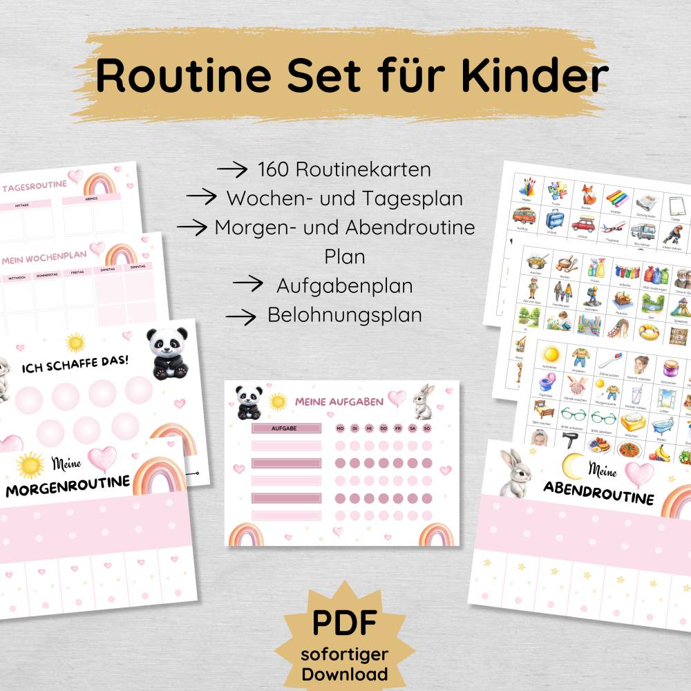 Mädchen Routine Set für Kinder mit 160 Routinekarten, Morgen- und ...