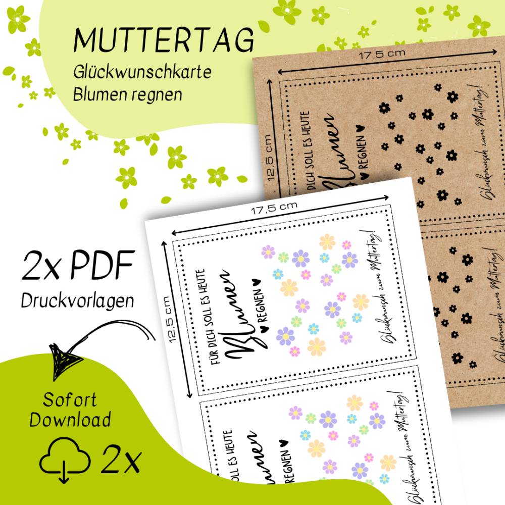 Druckvorlage Karte zum Muttertag - Blumenregen - zum ausdrucken - Glückwunsch zum Muttertag - Gratulieren - Blumen Bild 3