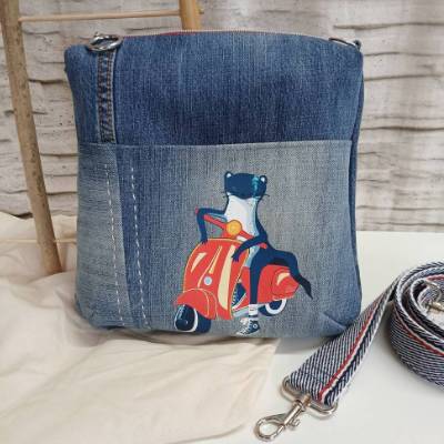Umhängetasche, Schultertasche Jeans Upcycling UNIKAT