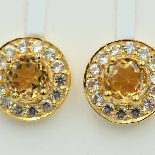 Edle 1,2 Carat Citrint Weißtopas Ohrstecker 925 Silber Ohrring vergoldet
