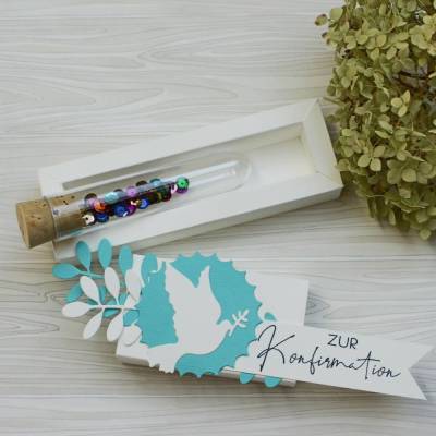 Geldgeschenk zur Konfirmation, Geschenkbox im Reagenzglas, stilvolle Verpackungsidee