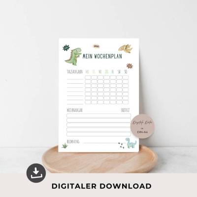 Belohnungstafel für Kinder im Dinodesign , Montessori inspiriert, Wochenplan als PDF Download zum runterladen