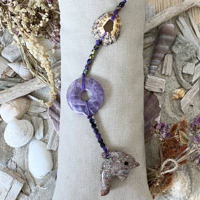 „Dolphin“ - Windspiel/Lichtfänger mit Muschel, Amethyst-Donut und Delfin