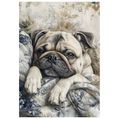 Reispapier - Motiv Strohseide - A4 - Decoupage - Vintage - Shabby - Mops - Landhaus - 200554
