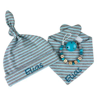 3tlg. Geschenkeset mit Name * Campan grau-mint *