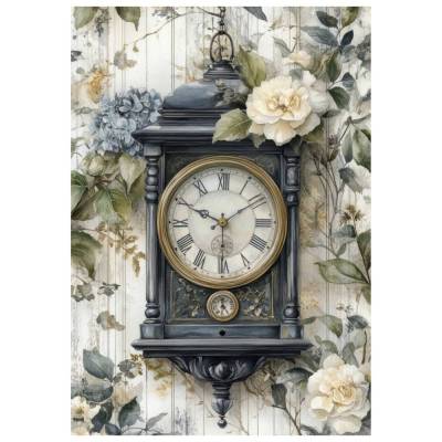 Reispapier - Motiv Strohseide - A4 - Decoupage - Vintage - Shabby - Uhr - Landhaus - 200553