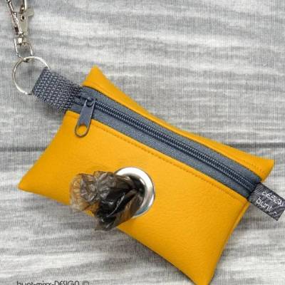 Täschchen für Hundekotbeutel, gelb senfgelb, Reißverschluß grau, handmade by BuntMixxDESIGN