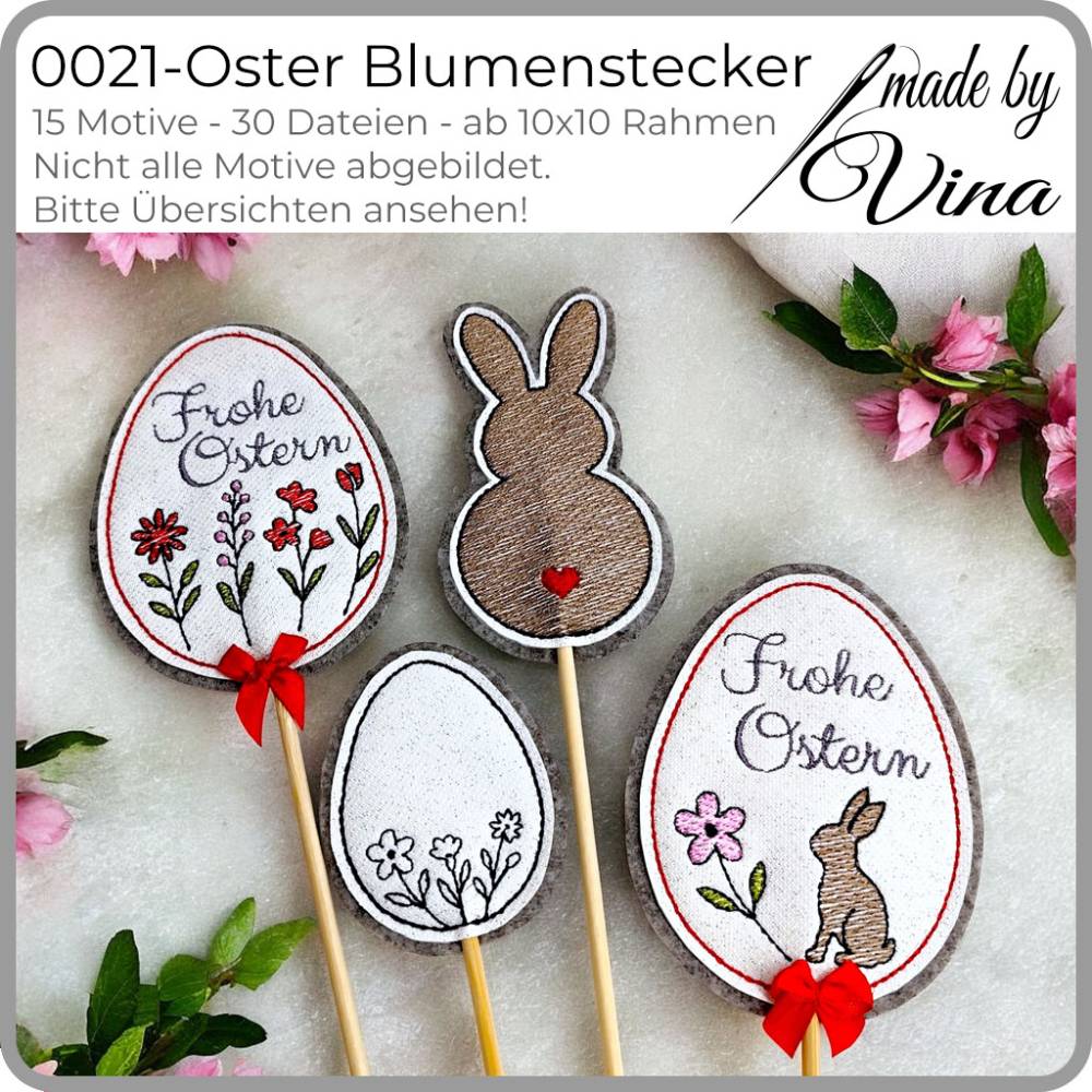 Stickdateien Set ITH Oster Blumenstecker – Frühlingshafte Deko ab 10x10 Rahmen Bild 2