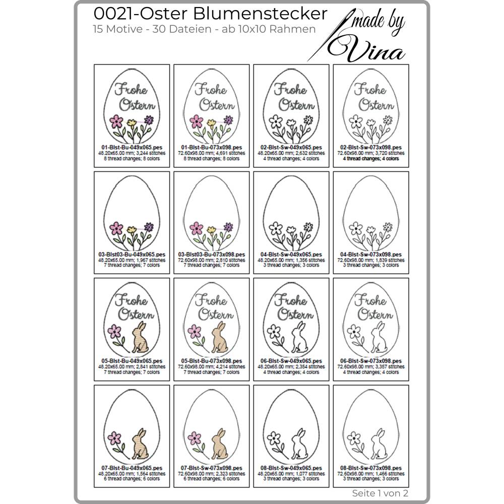Stickdateien Set ITH Oster Blumenstecker – Frühlingshafte Deko ab 10x10 Rahmen Bild 3