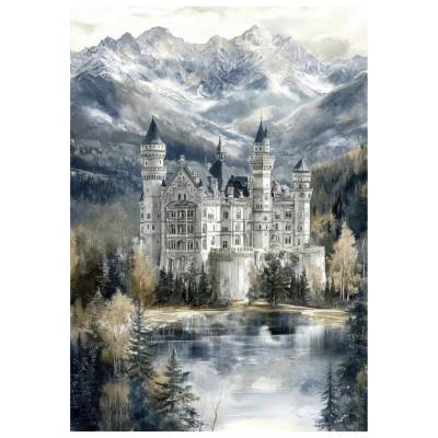 Reispapier - Motiv Strohseide - A4 - Decoupage - Vintage - Shabby - Schloss - 200551