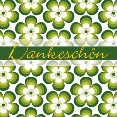 Postkarte Dankeschön, Glücksblüten mit großen stilisierten Blüten in Grüntönen