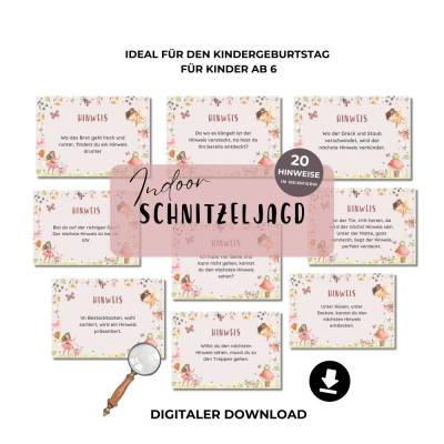 Indoor Schnitzeljagd für Kinder – Feen Schatzsuche zum Ausdrucken, PDF Reimrätsel für Zuhause & Kindergeburtstag