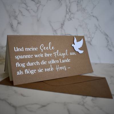Trauerkarte Taube aus Kraftpapier