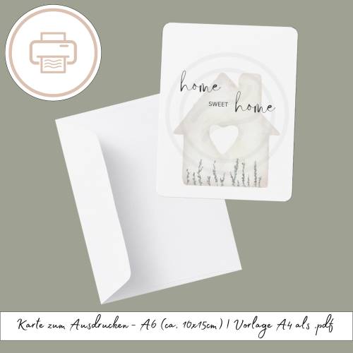 Karte zum Einzug zum Ausdrucken, druckbares Last Minute Geschenk Druckvorlage Printables Geschenk zur Einweihungsparty 