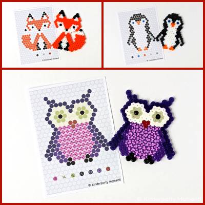Bügelperlen Vorlagen - Tiere für Karten zur Einschulung