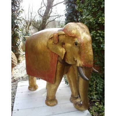 Antik Elefant Skulptur Figur Asiatika Gold Elefantenfigur Buddhismus Holz Holzfigur Kunstobjekt Statue