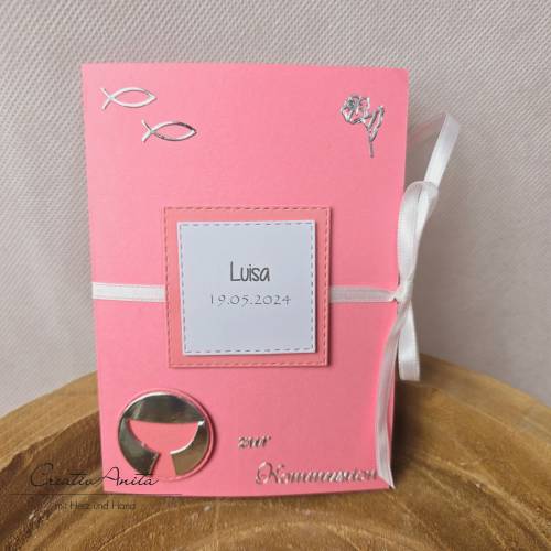 Glückwunschkarte - Popupkarte zur Kommunion - Konfirmation - Taufe, Rosa personalisiert