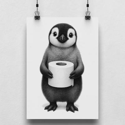 Pinguin Poster Badezimmer – Lustiges Toilettenbild Tiermotiv – Schwarz Weiß Wanddeko für Gäste-WC & Toilette